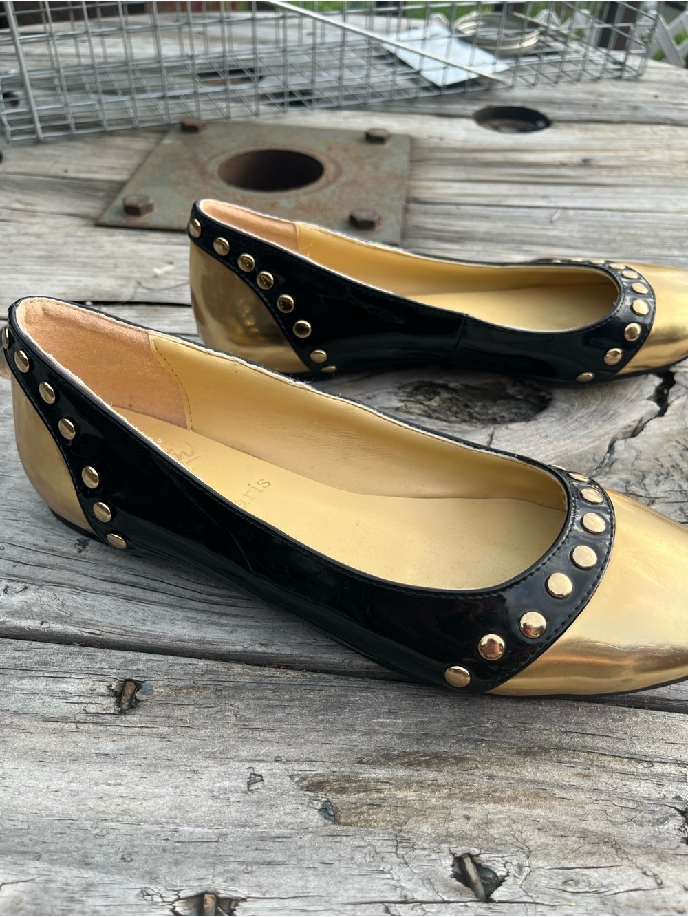 Christian Louboutin Gold and Black Studded Ballet Flats Size 9.5 - Picture 6 of 11